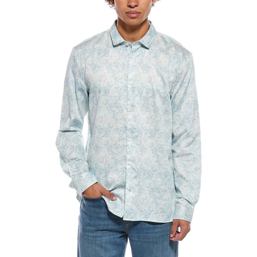 John Varvatos Mens  Ross Slim Fit Sport Shirt, Blue